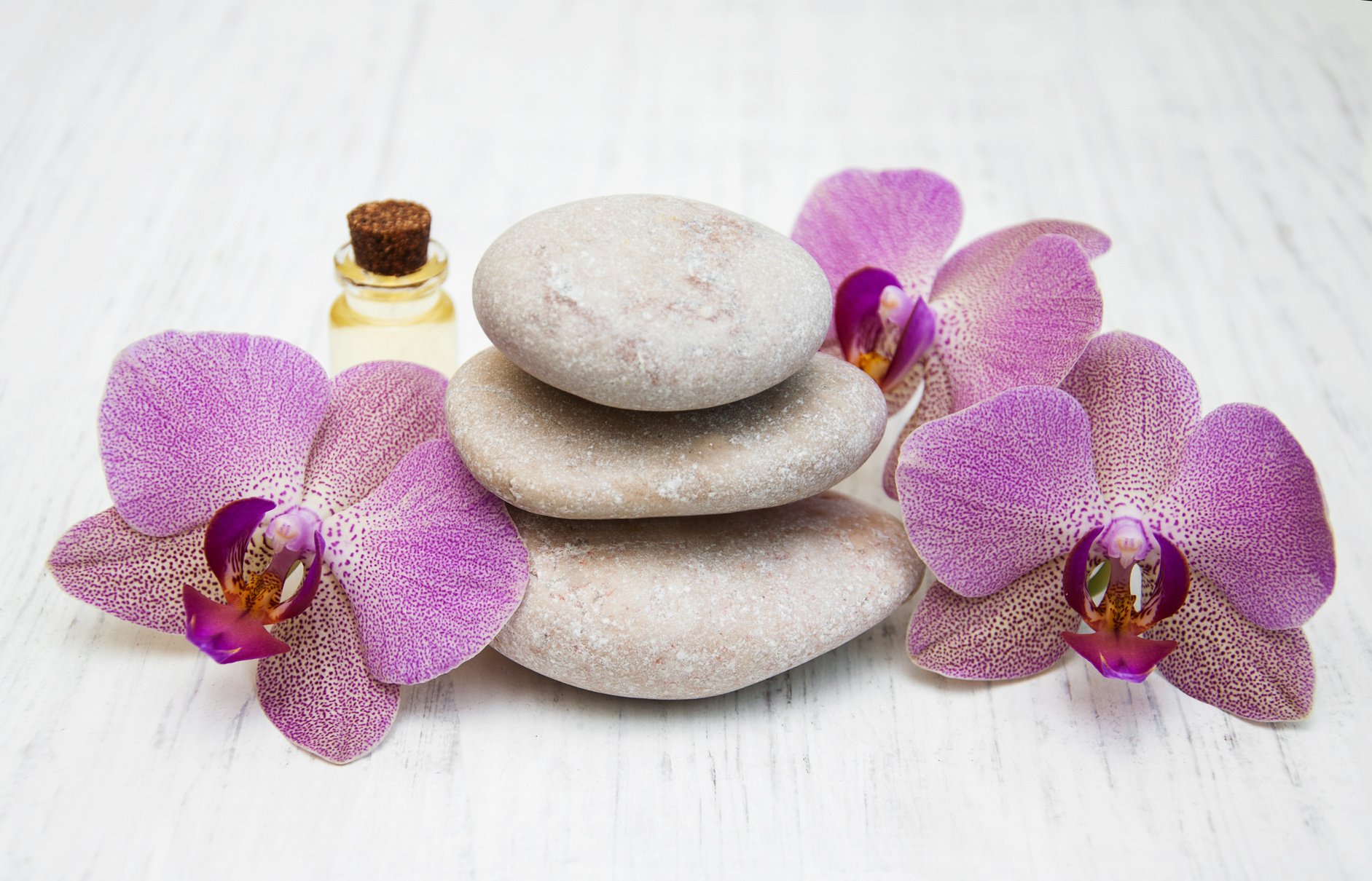 Massage Towel and Orchids Flowers