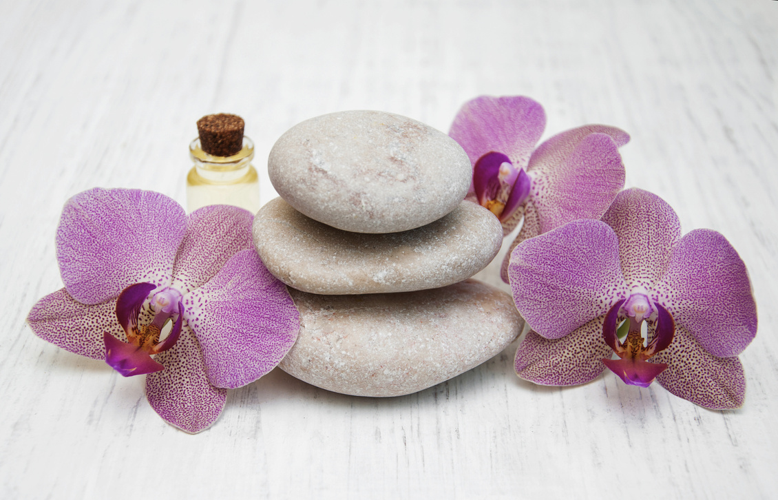 Massage Towel and Orchids Flowers